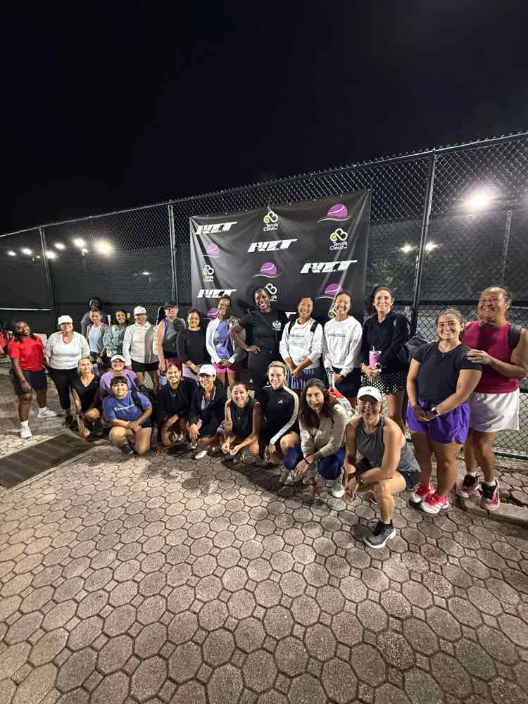 Ladies doubles round robin group photo at night